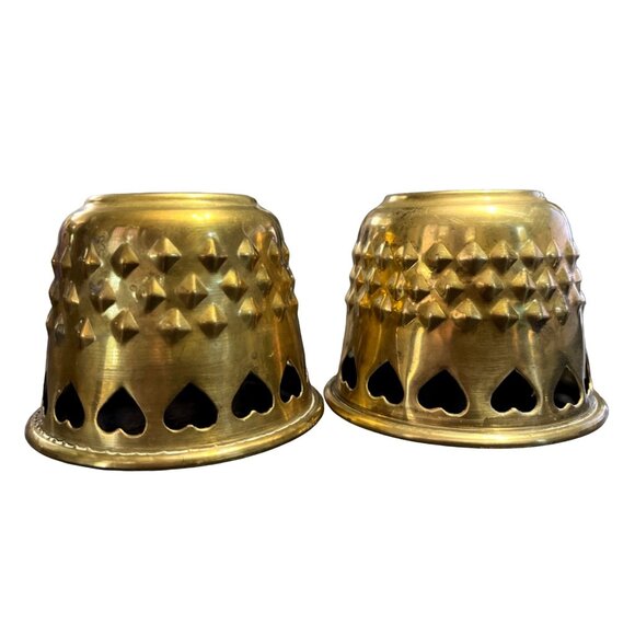 2 Vintage Solid Brass Heart Pattern Votive Candle Holder Made in India 2.5" - Picture 3 of 4